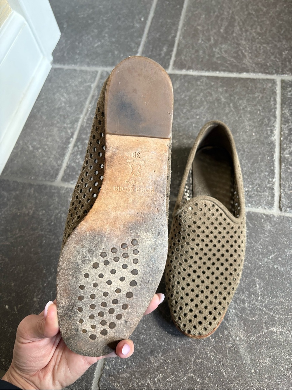 Pedro Garcia Perforated Suede Slip-On Loafers in Taupe - Picture 3 of 4